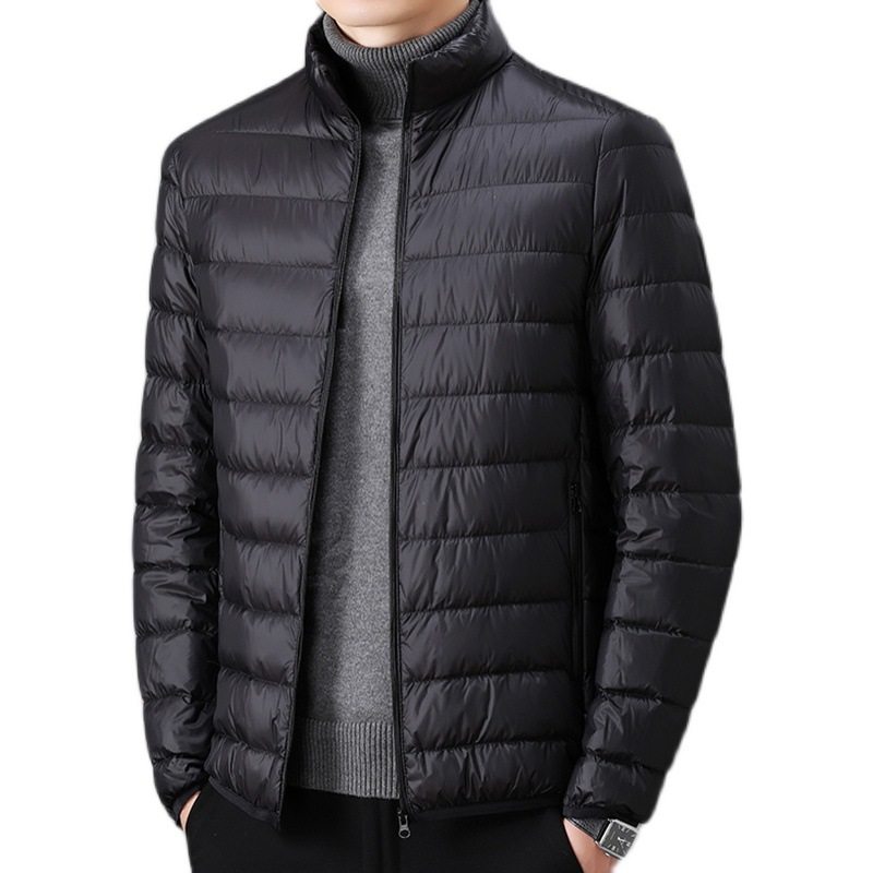 2024 Winter New Light and Thin Down Jacket Men's Solid Color Lightweight Collar 90 White Duck Down Short Warm Jacket T