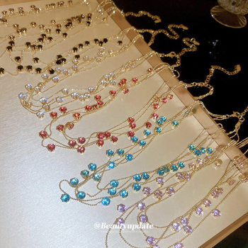 Advanced sense multi-layer color zircon necklace Europe and the United States new luxury clavicle chain niche fashion summer jewelry