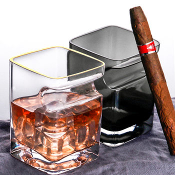 European-Style Crystal Glass Cigar Cup, Square Light Luxury Home Whiskey Creative Glass Cup, Water Cup