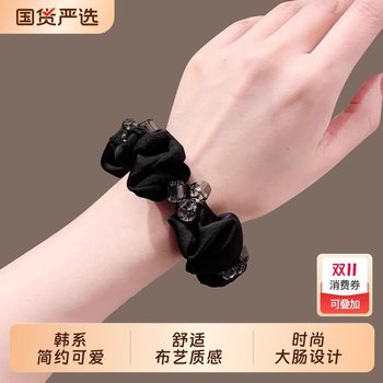 New Fashion Hair Accessory for Women, Black Crystal Hair Tie, Elegant Texture Ponytail Ring, Scrunchie, Crystal Bun Hair Tie