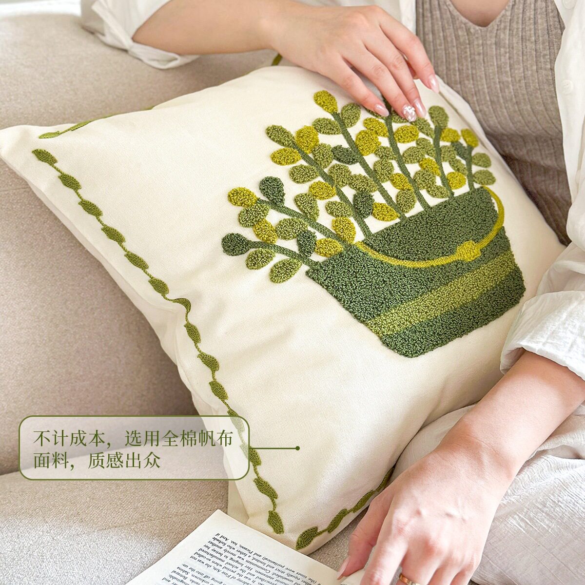 Cream Style Living Room Towel Embroidered Pillow Cushion Pink Flower Bedroom Bedside Cushion Lumbar Pillow Backrest Pillow Cover Included