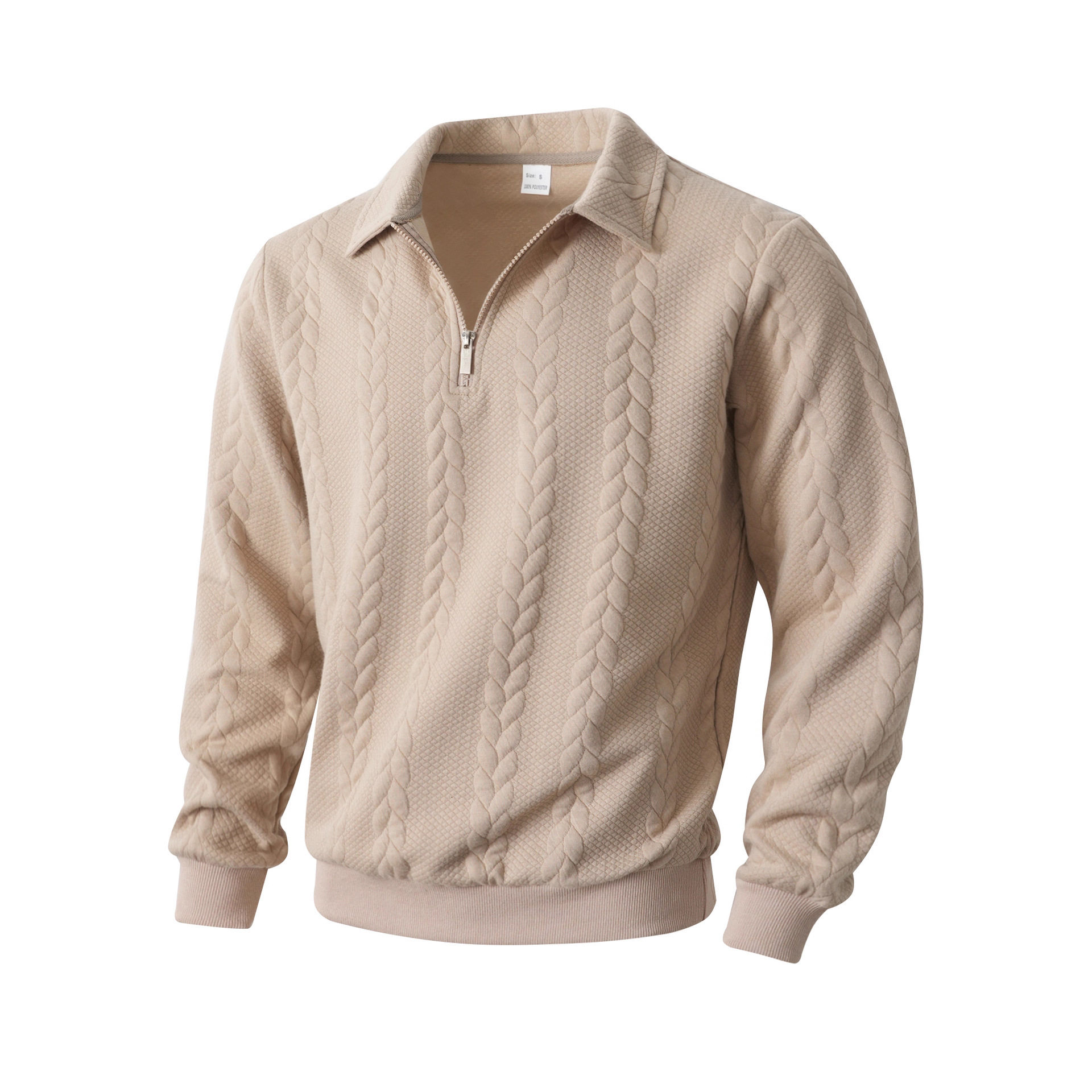 跨境欧码春秋青年男士帅气提花翻领外套休闲长袖针织衫男拉链卫衣