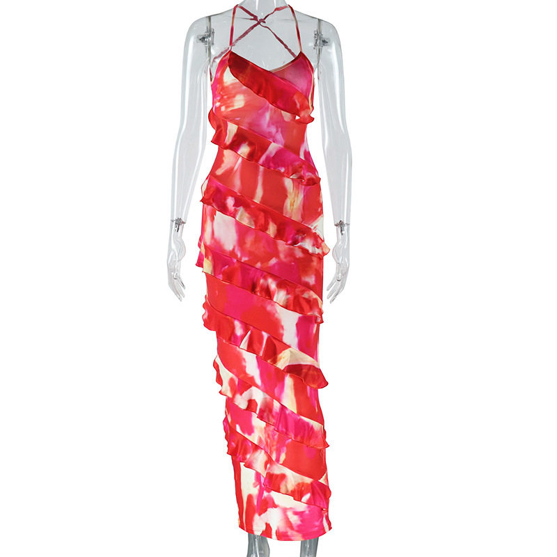 Fashionable Womens Floral Print Bodycon Dress Sexy Backless Design Elegant Long Silhouette Perfect for Parties and