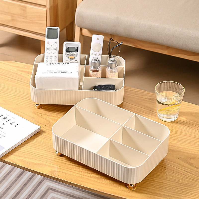 Cream Style Desktop Cosmetics Storage Box, Dressing Table, Skin Care Product Storage Rack, Sundries Remote Control Compartment Organizing Box