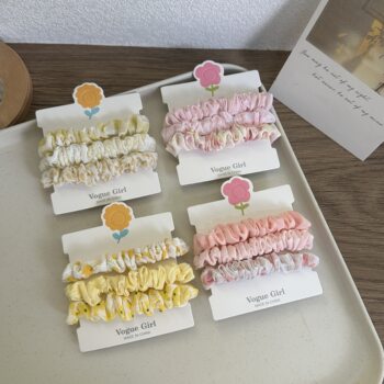 3 Pack Super Sweet Fantasy Fabric Small Intestinal Circles Hair Circles Girl's Heart Gradient Color All-match High Horse Tail Ball Hair Circles