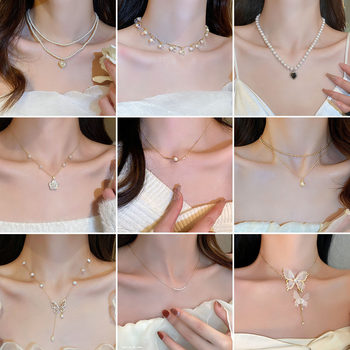 Korean temperament love butterfly Pearl tassel necklace niche fashion high sense clavicle chain Joker necklace wholesale