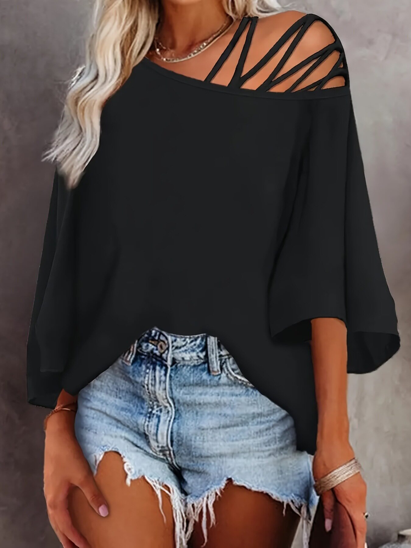 Womens Casual Loose Top Off Shoulder Design Solid Color Autumn Winter Style Wholesale Available