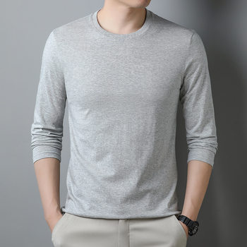 Cotton long-sleeved T-shirt men's autumn solid color casual round neck bottoming shirt men's thin T-shirt loose top men