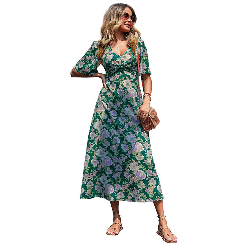 Summer Floral Midi Dress for Women Slim Fit Elegant Style Comfortable Fabric Perfect for Casual Outings Wholesale