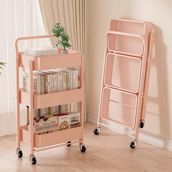 Installation-Free Folding Storage Rack Mobile Cart Living Room Snack Storage Rack Floor Multi-Layer Baby Storage Rack