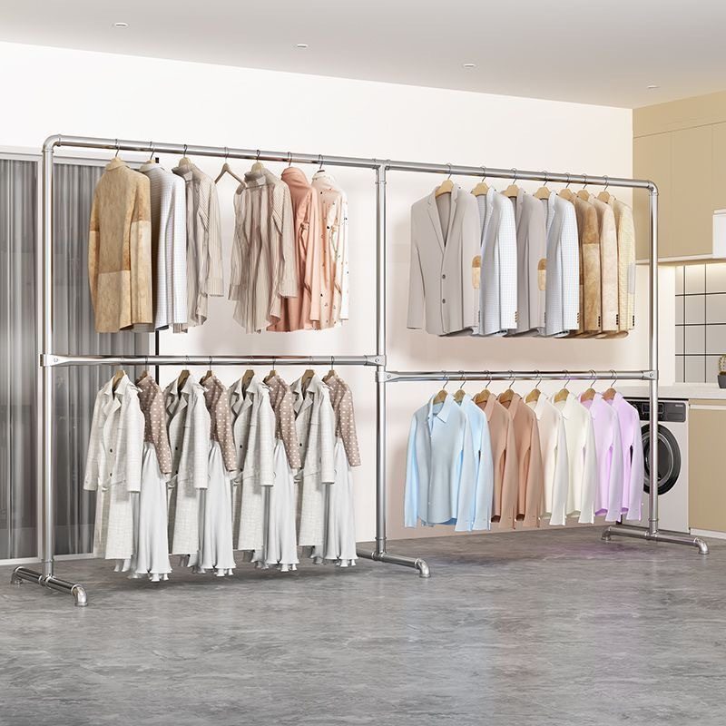 Removable Single-Pole Clothes Drying Rack Balcony Bedroom Floor-Standing Clothes Rack Simple Thickened Galvanized Steel Pipe Clothing Display Rack