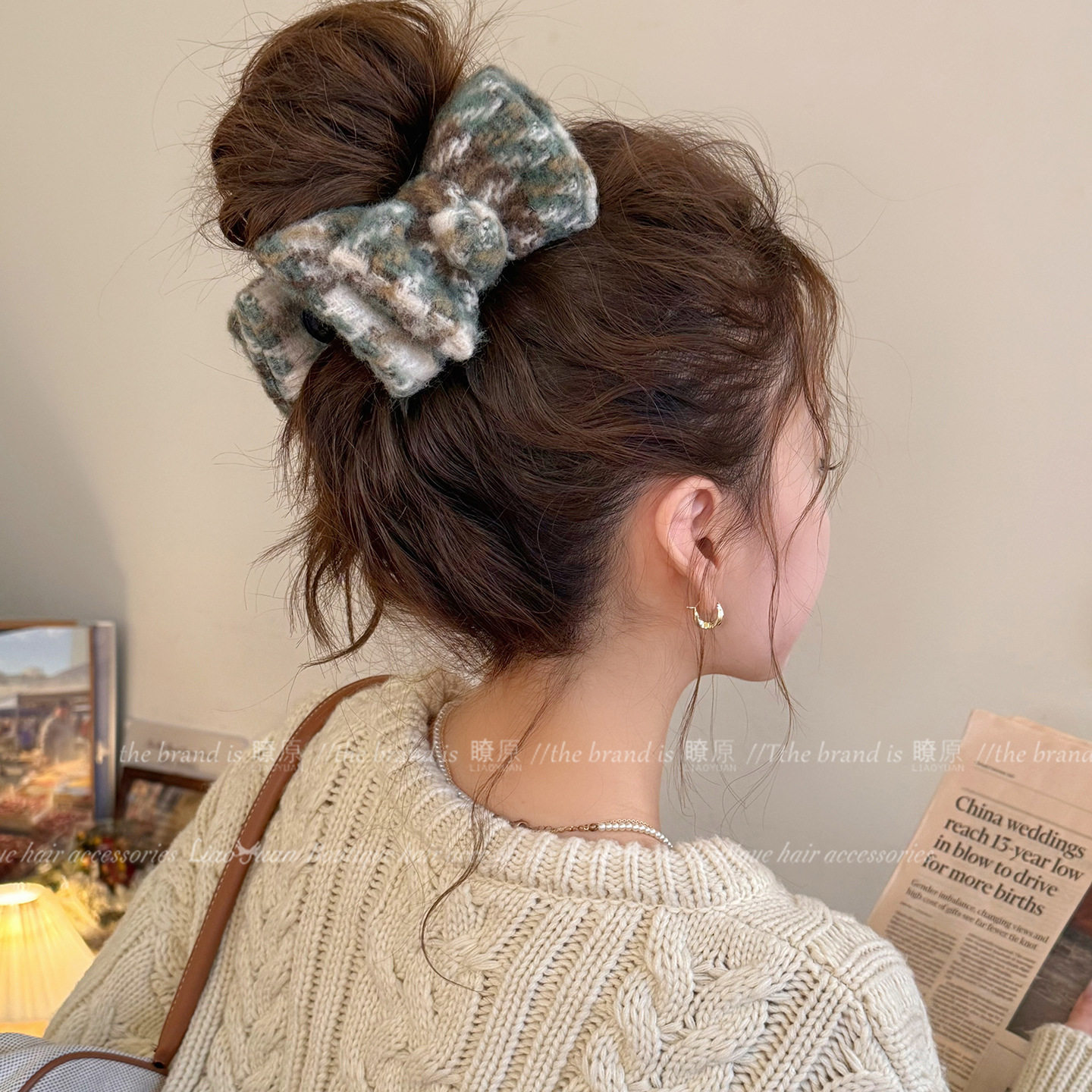 High-End Gradient Wool Bow Bun Hair Clip for Women, Back-Of-Head Hair Styling Tool, Hairpin, Hair Accessory, 2025 New Model
