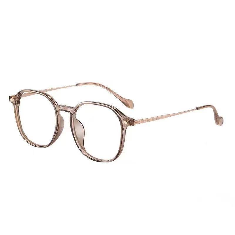Ultra-Light Large Frame Cold Tea-Colored Prescription Glasses for Women, Available with Prescription Lenses, Natural Look, Slimming Polygonal Eyeglass Frame