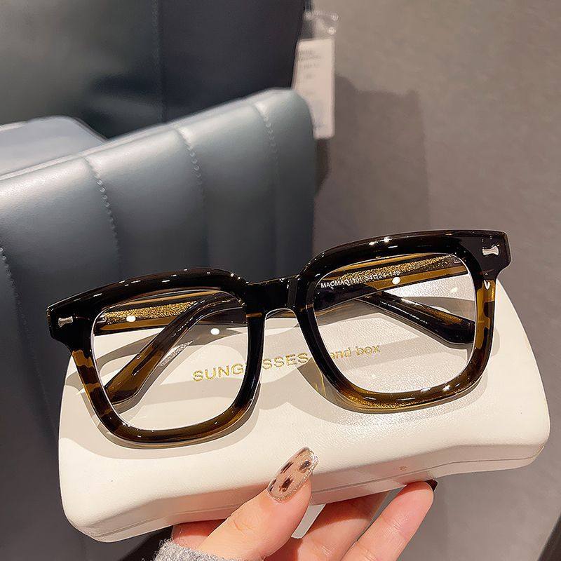 Enlarged and Widened 15.8 Thick Frame Myopia Glasses with Spring Legs for Boys, Oversized Square Flat Glasses, Plain Black Frame Glasses