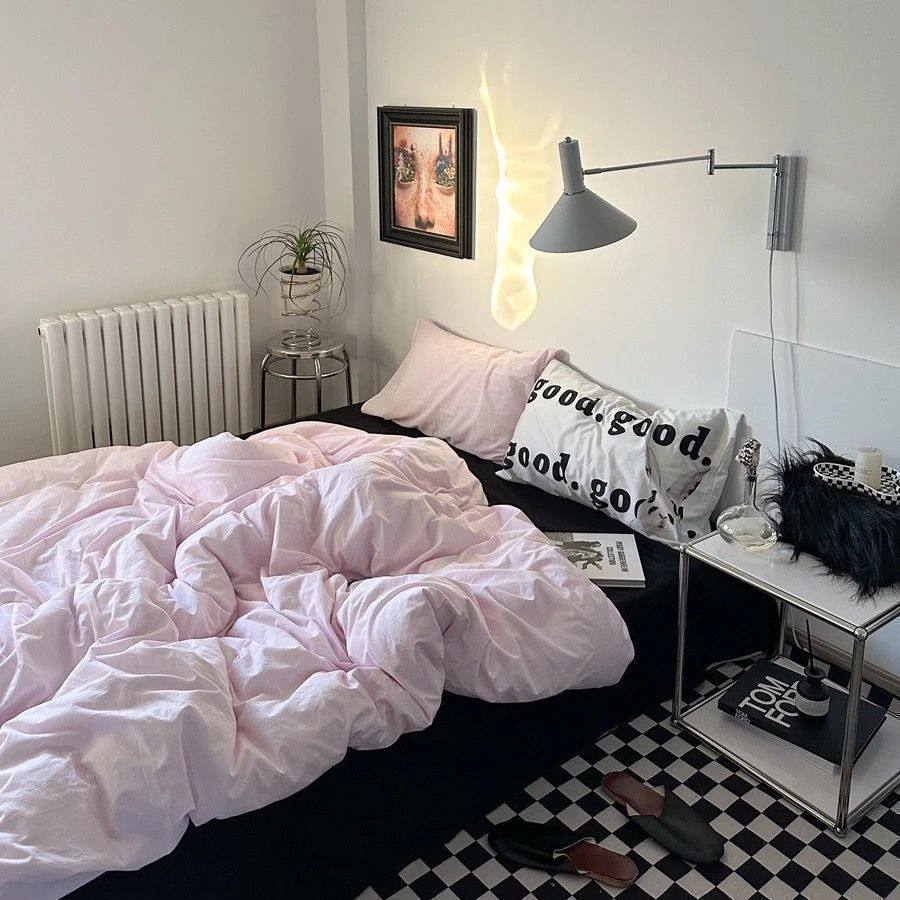 Ins Style Gray Plaid Bedding Four-Piece Set for Boys Stain-Resistant Quilt Cover Bed Sheetss Dormitory Three-Piece Set