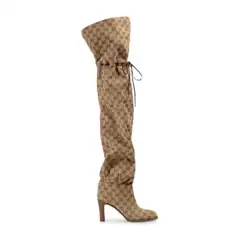 European and American Autumn and Winter Round-Toe Printed High-Heeled Thin-Strap Boots for Women with Large-Size Catwalk Over-The-Knee Casual Thick-Heeled Boots