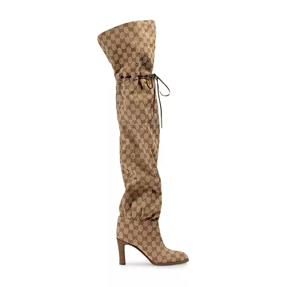 European and American Autumn and Winter Round-Toe Printed High-Heeled Thin-Strap Boots for Women with Large-Size Catwalk Over-The-Knee Casual Thick-Heeled Boots