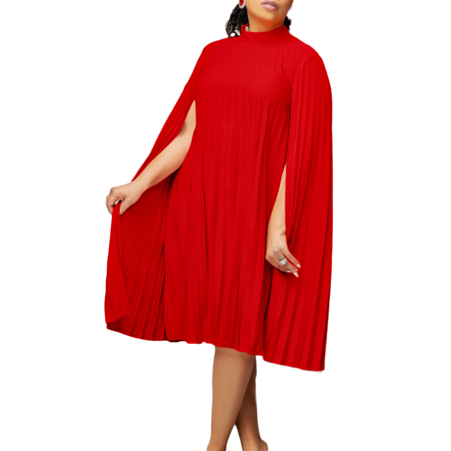 Plus Size Batwing Sleeve Dress Fashionable Loose Fit Pleated Design Elegant Style Spring Collection Wholesale