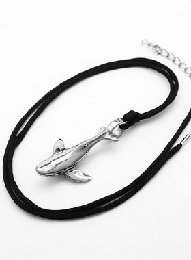 朋克嘻哈鲸鱼挂件项链钛钢