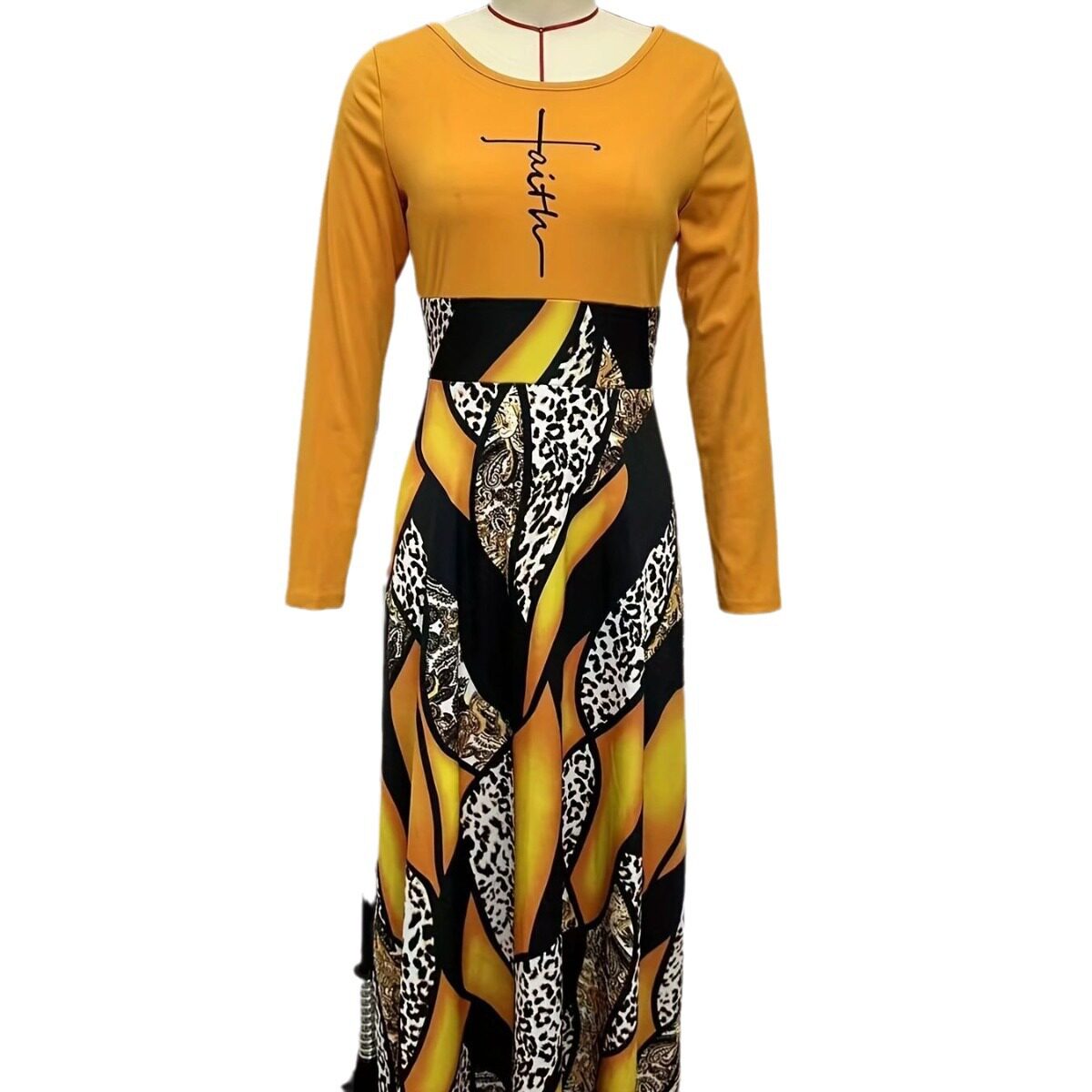 Women's Printed Casual Crew Neck Long-Sleeve Dresses