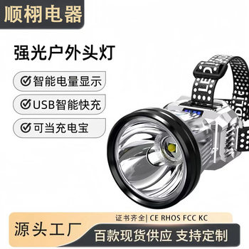 Cross-Border Strong Light Long-Range Headlight Type-C Rechargeable Head-Mounted Long-Life Searchlight Night Fishing Cycling Light Miner's Lamp