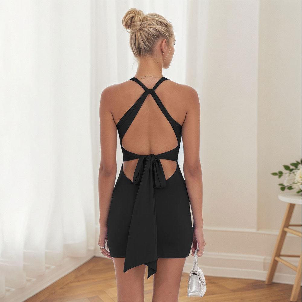 Summer Womens Sexy Backless Dress V Neck Slim Fit Spaghetti Straps Short Length Perfect for Parties or Casual