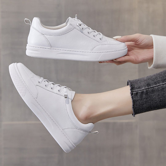 Genuine Leather White Shoes Women's Shoes 2023 New Spring Explosions Sports Board Shoes Top Layer Cowhide All-match Casual Spring and Autumn