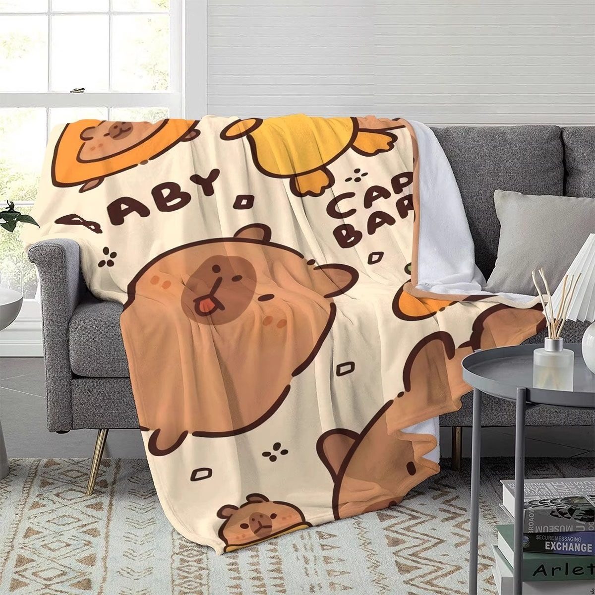 Kapibara Capybara Imitation Cashmere Bedroom Bedside Blanket Cartoon Plush Feeling Cute Bay Window Kidsren's Room Air Conditioning Blanket