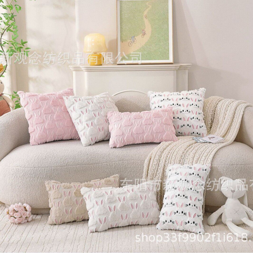 Cross-Border Easter Bunny Pillow Cover Ins Plush Cushion Fun Holiday Decoration Living Room Sofa Pillow Cover