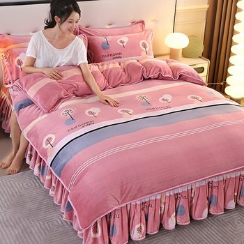 Winter Thickened Milk Velvet Four-Piece Set, High Weight, Warm Double-Sided Coral Fleece Duvet Cover, French Velvet Three-Piece Set Wholesale