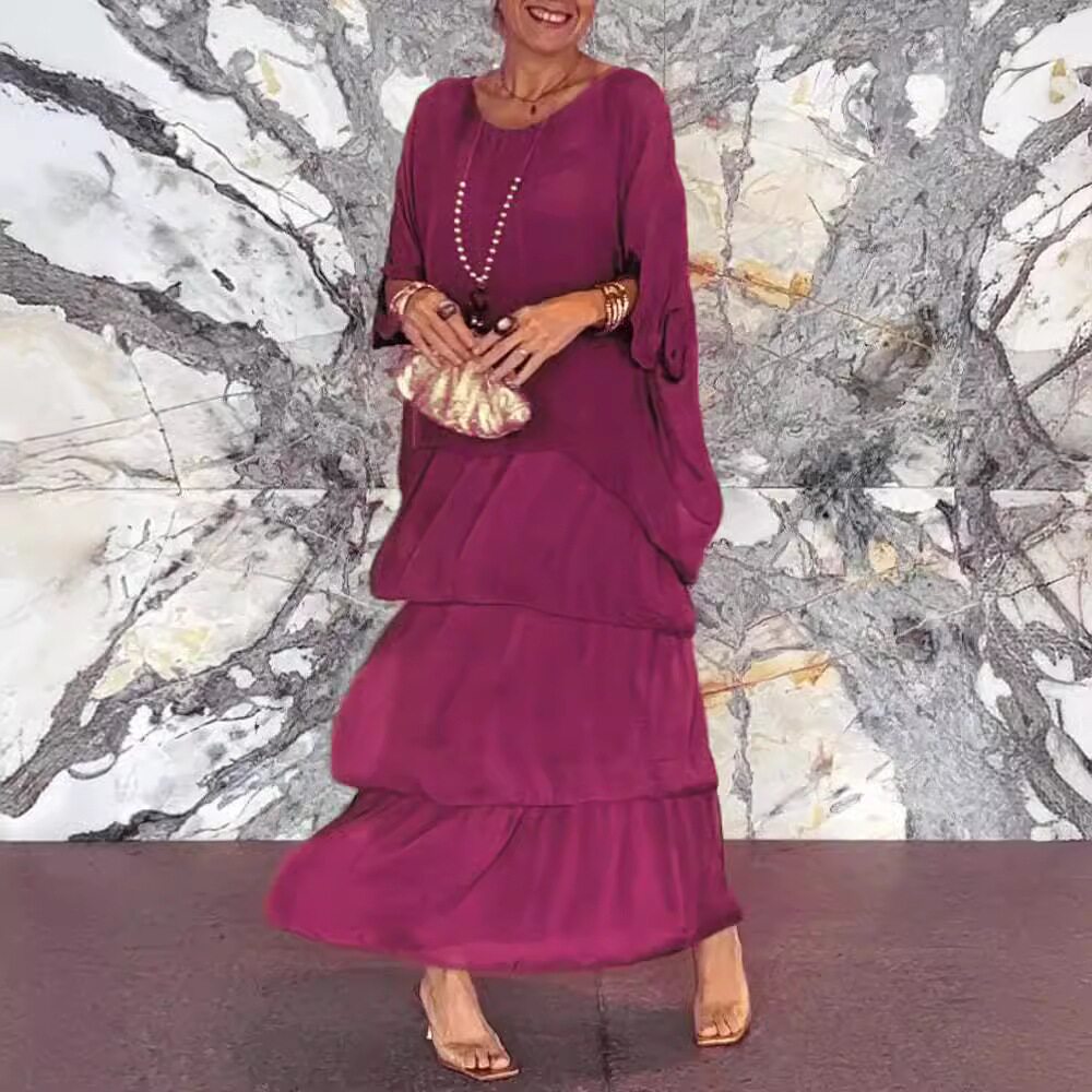 Chiffon Batwing Sleeve Maxi Dress Elegant Round Neck Trendy Design Lightweight Fabric Perfect for Spring Summer