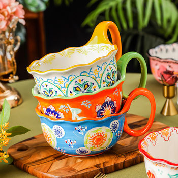 Songfa Porcelain Blossom Song Handle Bowl Ceramic Tableware Creative Instant Noodle Bowl Large Bowl Home Wholesale Retail Handle Soup Bowl