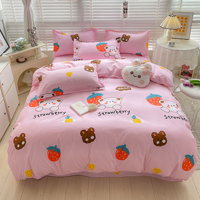 Autumn Four-Piece Bedding Set Pure Washed Cotton New Princess Style Student Dormitory Single Three-Piece Bedding Set