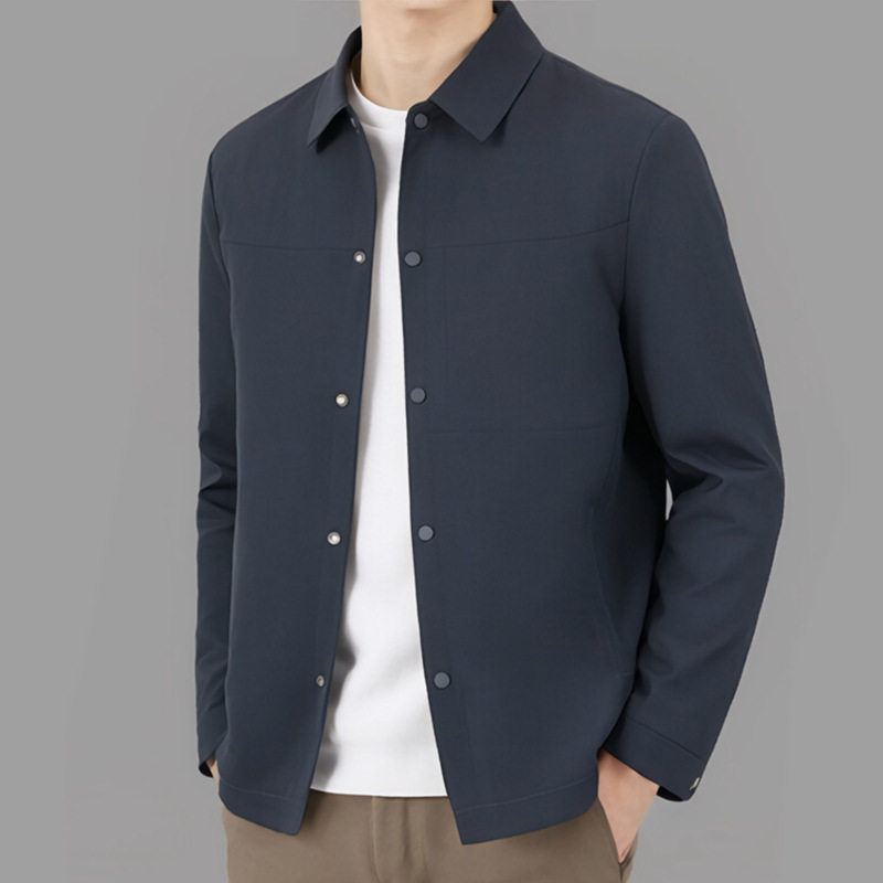 Áo Khoác Jacket Nam Cổ Bẻ Phong Cách Tối Giản Thoáng Khí Màu Xanh Navy