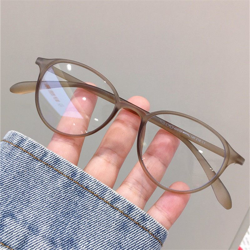 New Korean style high-end feeling retro small round frame brown glasses women's myopia eye frame oval anti-blue light flat mirror