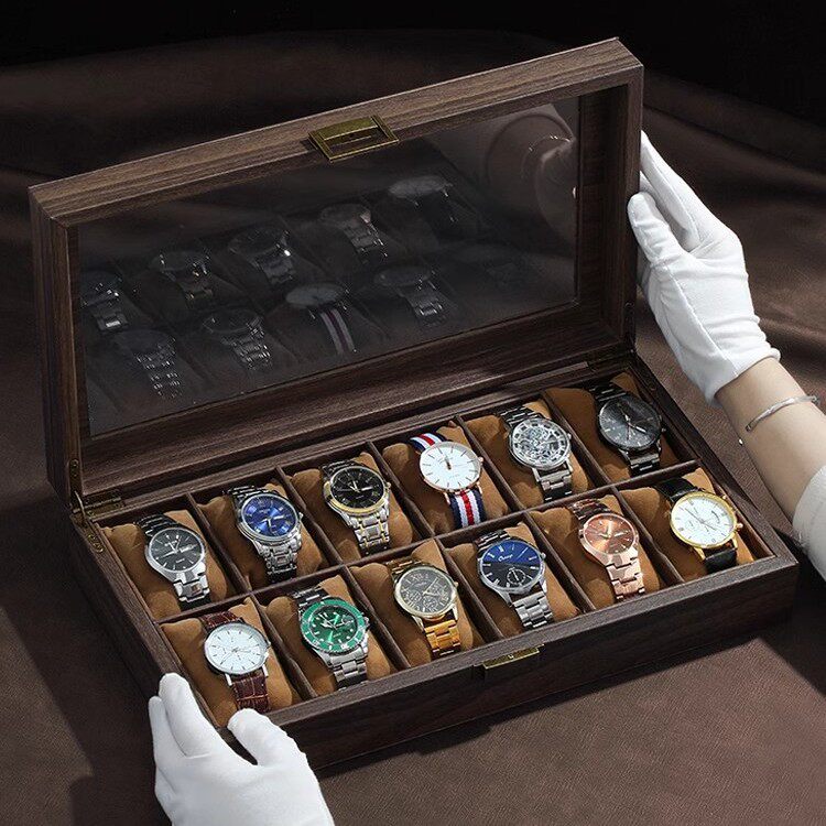 Wood Grain Leather Watch Storage Box, Home Watch Placement Box, High-End Exquisite Solid Wood Display Box, Mechanical Watch Jewelry Box