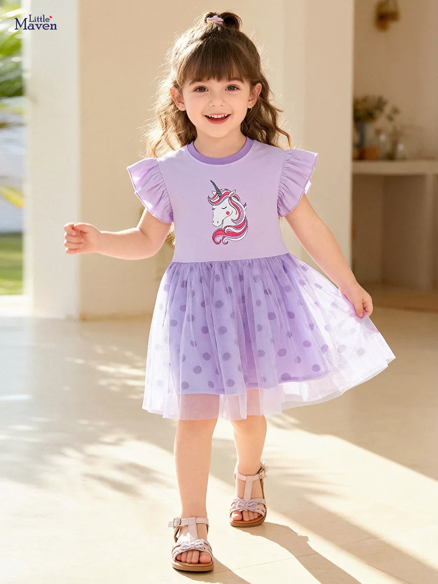 Summer Short-sleeve Girls' Dress, Cute Cartoon Tulle Kids' Dress, [Style] Princess Dress