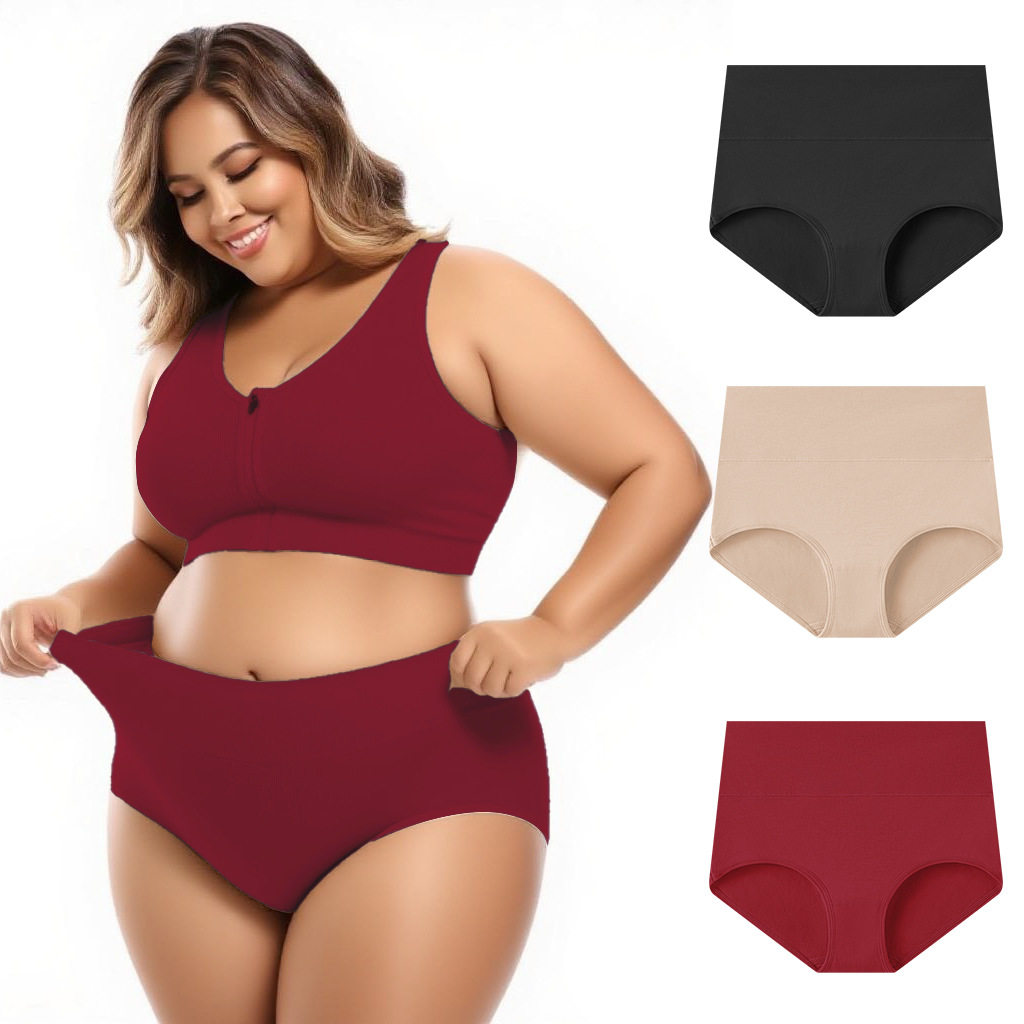 跨境欧码美码外贸女士内裤纯棉加大码高腰收腹内裤亚马逊爆款热卖