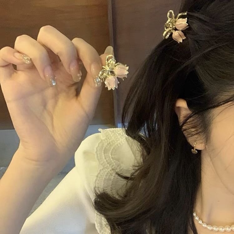 郁金香粉色兰花迷你小号高颜值侧边女网新款刘海公主发饰2023发夹