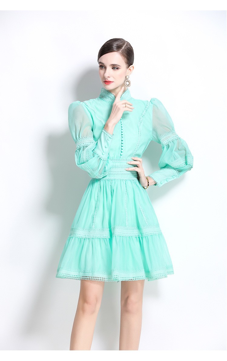 Elegant Puff Sleeve Lace Mesh Dress High End French Style Lantern Sleeves A Line Silhouette Perfect for Formal