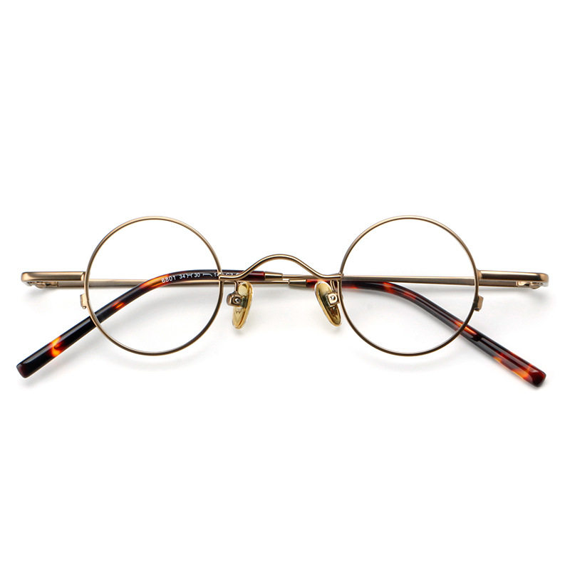 Japanese Design Retro Eyeglass Frame Round Metal Frame Personalized 6801 Republic of China Style with Prescription Danyang Semi-Titanium Frame