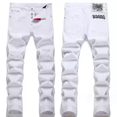 Foreign Trade Pure White DSQ Jeans Men's Slim Fit Ripped Cotton Elastic Petty Bourgeoisie All Year Round Casual Cotton European and American Men