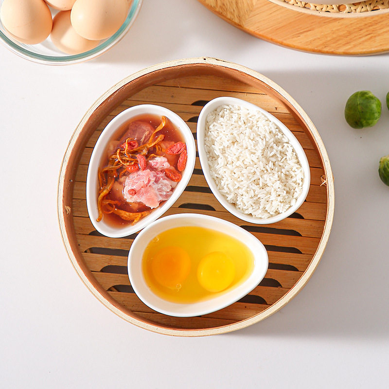 Ceramic Fan-shaped Steaming Box, Steamed Egg Bowl with Lid, One Pot, Three Steamer, Rice Cooker Special Bowl, Steamed Rice Bowl, Steamed Vegetable Meat