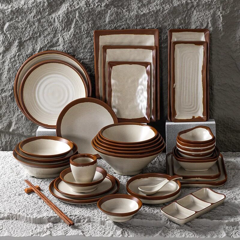 Xiangyuan Meimian Creative Retro Tableware for Commercial Use in Restaurants, Hot Pot Restaurants, Plates, Dishes, Imitation Porcelain Fast Food Noodle Bowls