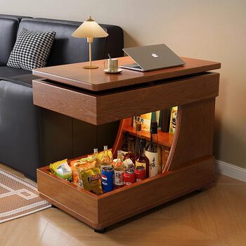 Solid Wood Side Table, Movable Small Apartment Living Room Trolley, Tea Table, Multifunctional Lifting Sofa Side Cabinet