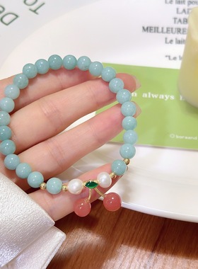 新款超仙甜美小清新盐源玛瑙樱桃手串学生少女心手链闺蜜手饰