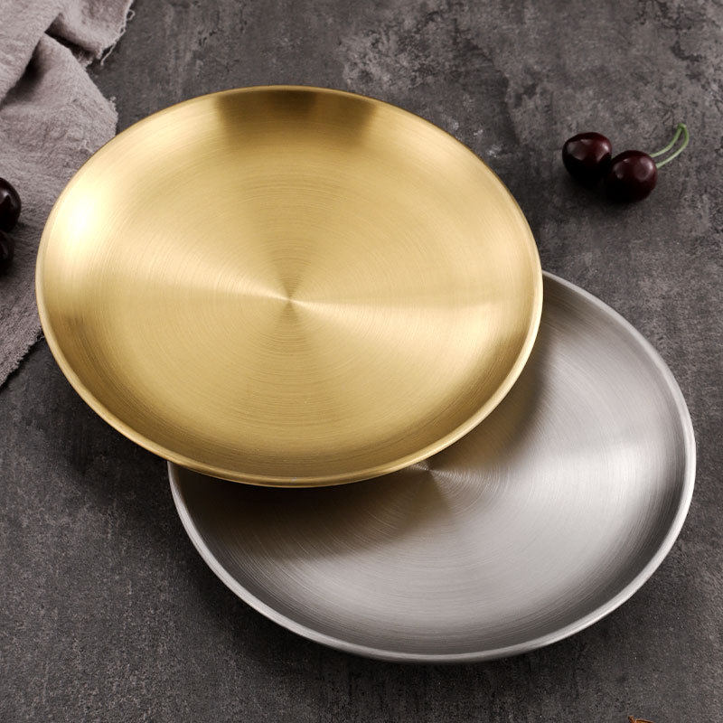 Korean-style 304 Stainless Steel Disc Commercial Golden Barbecue Plate Tray Cake Plate Bone Plate Shallow Plate Custom Logo