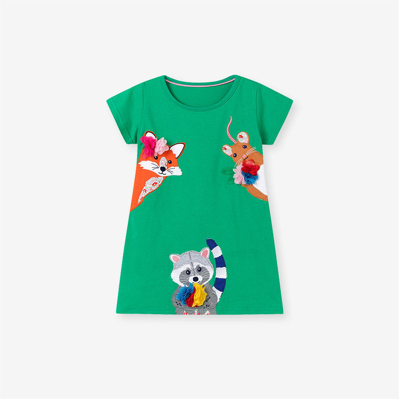 Girls' Summer Cartoon Short-Sleeve Dress Wholesale from Source Factory, Applique Kids' Dress