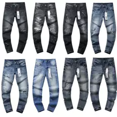 Jeans Export Cross-Border Manufacturer Direct Sales in Stock American High Street Style Black Blue Ripped One-Piece Wholesale