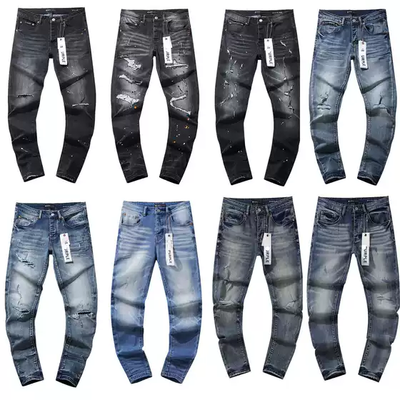 Jeans Export Cross-Border Manufacturer Direct Sales in Stock American High Street Style Black Blue Ripped One-Piece Wholesale
